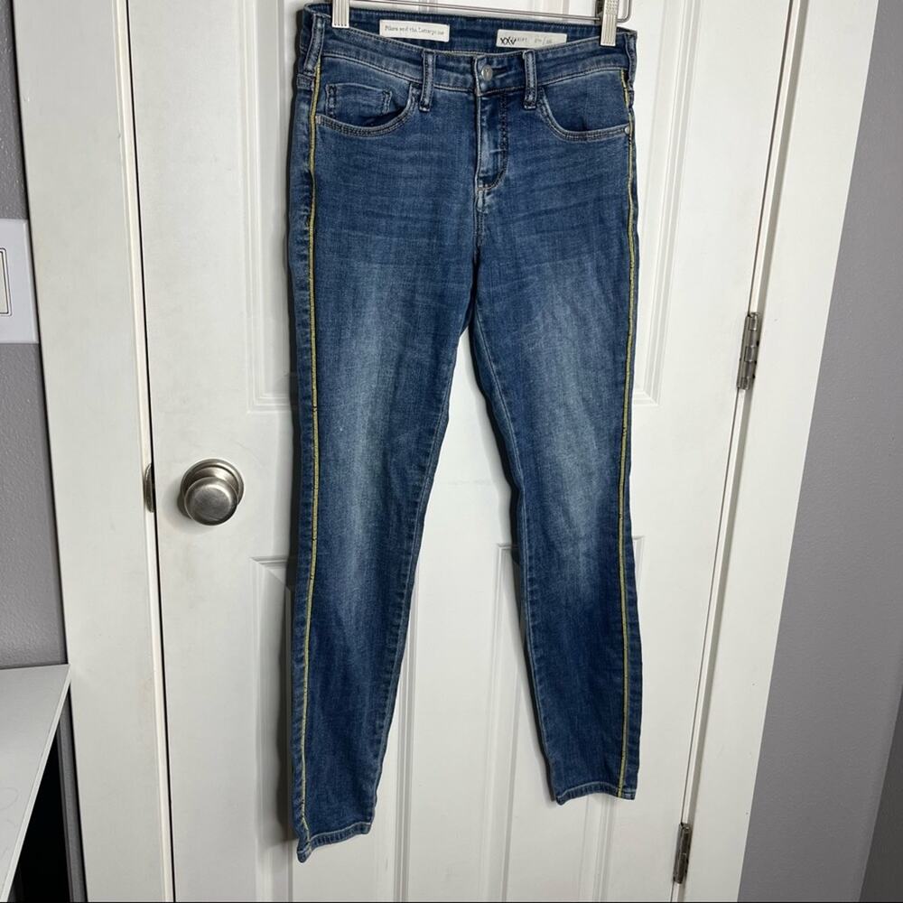Anthropologie Pilcro Letterpress Script Side Stripe Skinny Ankle Jeans Size 26
